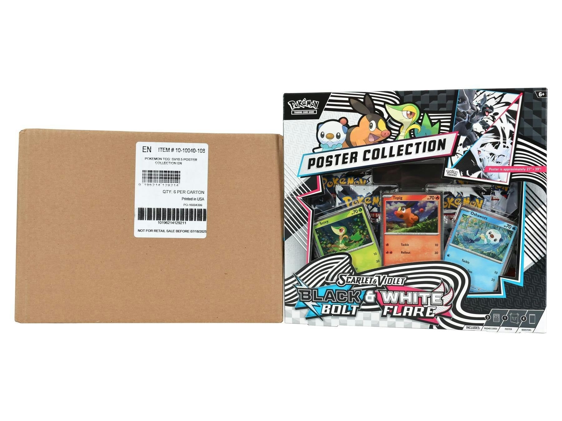 893430_001_071825 Pokemon TCG: Scarlet & Violet (SV10.5) Black Bolt & White Flare - Unova Poster Collection 6-Box Case - Image 1
