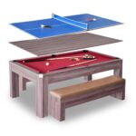 Hathaway Newport 7-ft Pool Table Combo Set with Benches – Light Oak with Red Felt BG2535P