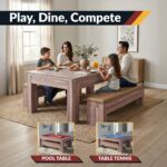 Hathaway Newport 7-ft Pool Table Combo Set with Benches – Light Oak with Red Felt BG2535P - Image 2