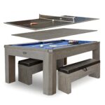 Hathaway Newport 7-ft Pool Table Combo Set with Benches – Rustic Gray with Blue Felt BG50374