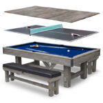 Hathaway Logan 7-ft Pool Table Combo Set with Benches – Rustic Gray with Blue Felt BG50348